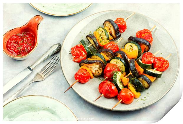 BBQ grilled vegetables on skewers Print by Mykola Lunov Mykola
