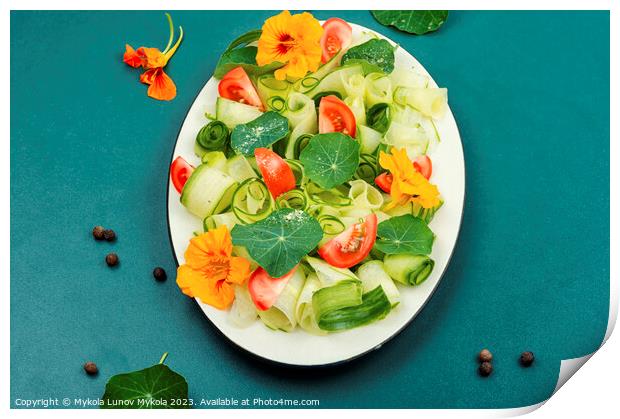Fresh healthy salad with flowers nasturtium Print by Mykola Lunov Mykola