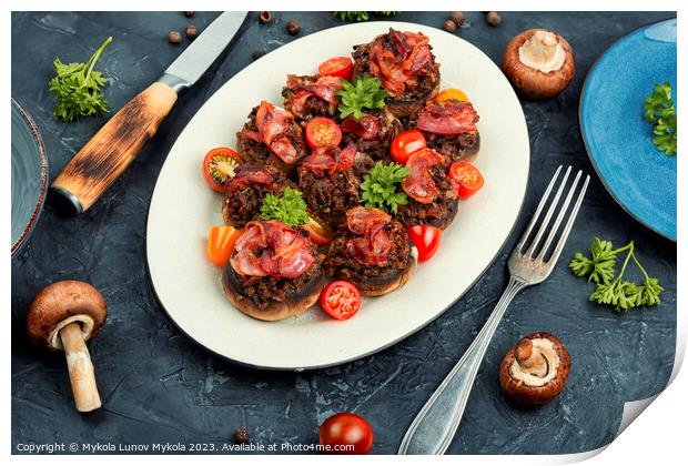 Baked stuffed mushrooms. Print by Mykola Lunov Mykola