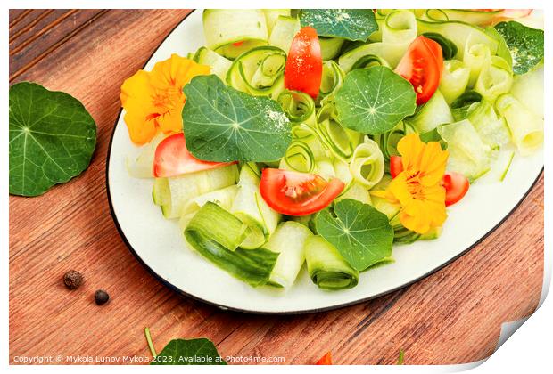 Fresh summer salad with flowers nasturtium Print by Mykola Lunov Mykola