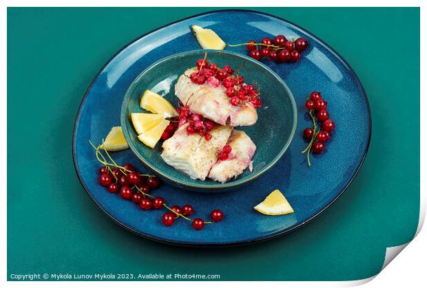 Codfish loin baked with berries. Print by Mykola Lunov Mykola