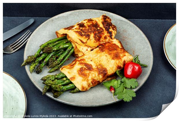 Delicious omelette with asparagus, healthy food. Print by Mykola Lunov Mykola