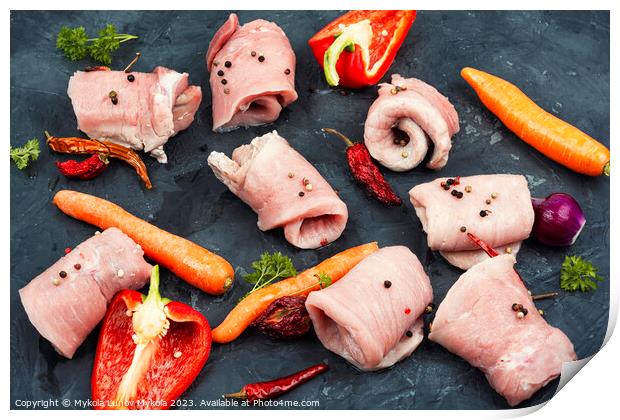 Delicious raw pork meat, steaks. Print by Mykola Lunov Mykola