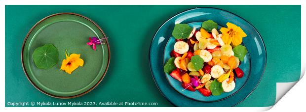 Fruit salad with nasturtium, flat lay. Print by Mykola Lunov Mykola