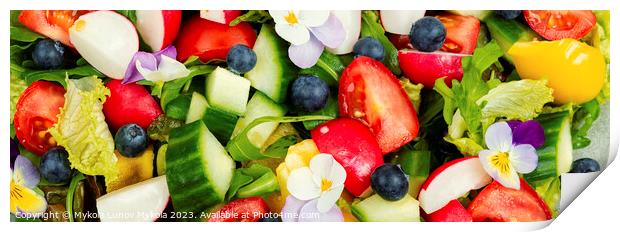 Green salad with flowers Print by Mykola Lunov Mykola
