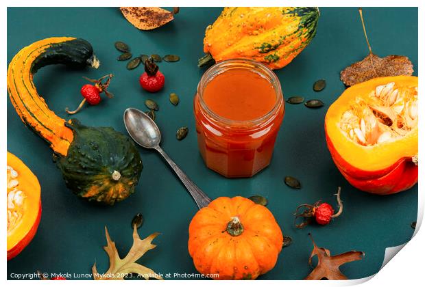 Fragrant autumn pumpkin, squash jam. Print by Mykola Lunov Mykola