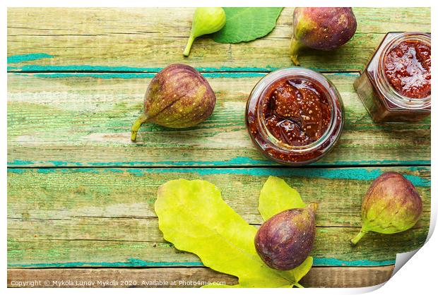 Fig jam in a glass jar Print by Mykola Lunov Mykola