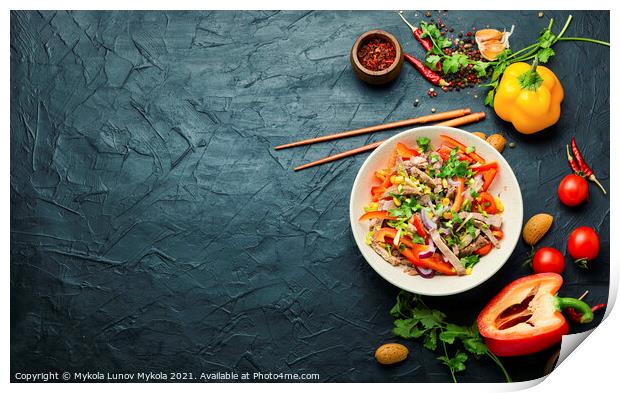 Asian salad with vegetables and meat Print by Mykola Lunov Mykola