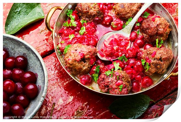 Lamb meatballs in cherry sauce Print by Mykola Lunov Mykola
