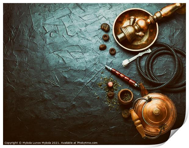 Smoking hookah with tea Print by Mykola Lunov Mykola