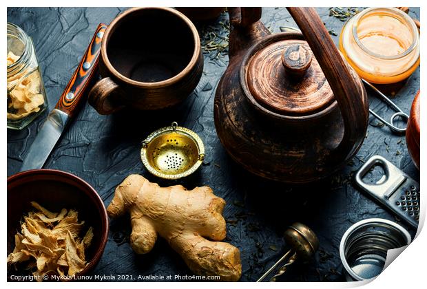 Healing tea with ginger Print by Mykola Lunov Mykola