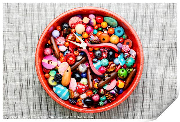 Bead jewelry making,multicolored beads. Print by Mykola Lunov Mykola