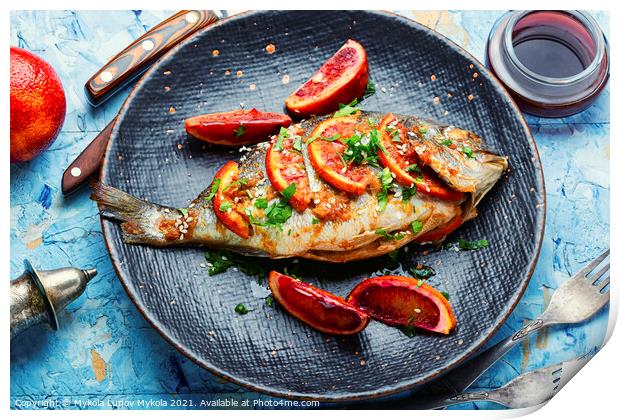 Grilled dorado fish on plate Print by Mykola Lunov Mykola