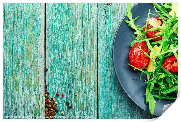 Salad with dried tomatoes and arugula,copy space Print by Mykola Lunov Mykola