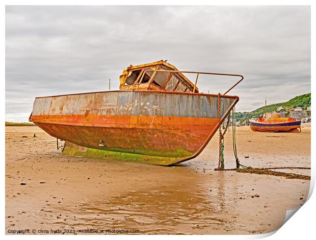 Derelict Trawler and Lifeboat Barmouth Print by chris hyde