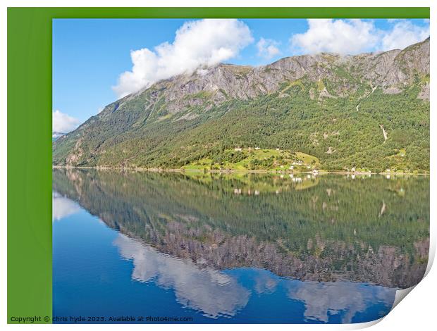 Reflections on Fjord Print by chris hyde