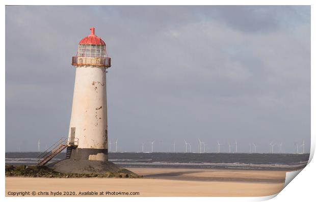 point of ayr lighthouse leaning  Print by chris hyde