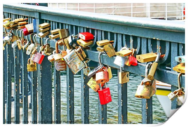 Locks Displayed on Copehagen Bridge Print by chris hyde