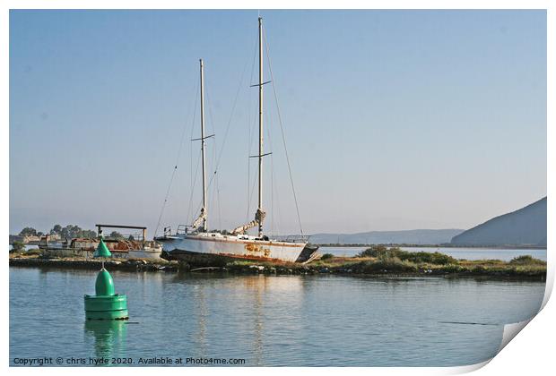 Wrecked Yacht Aground in Lefkas Print by chris hyde