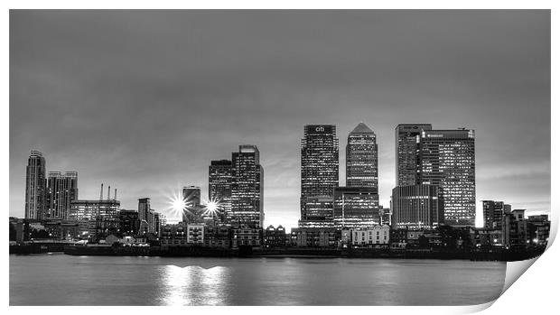 Docklands Canary Wharf sunset BW Print by David French