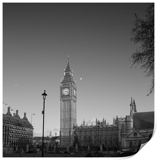 Houses of Parliament  bw Print by David French