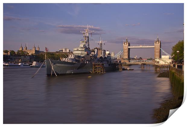 Tower Bridge Thames HMS Belfast Print by David French