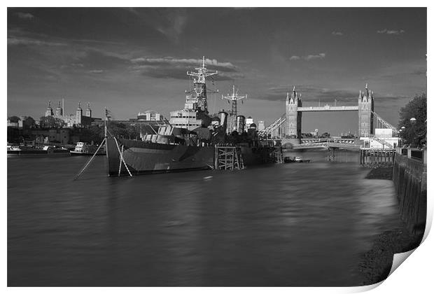 Tower Bridge Thames London HMS Belfast Print by David French