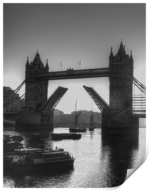 Sunrise at Tower Bridge HDR BW Print by David French