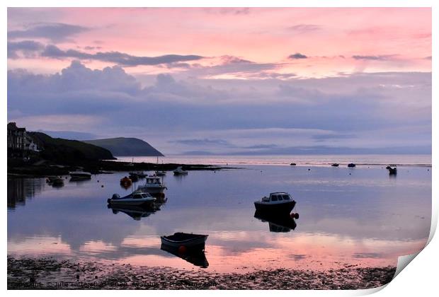 Pink evening sunset  Pembrokeshire Print by Julie Tattersfield