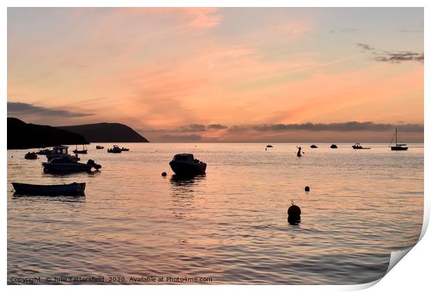 Pink sunset at the Parrog, Newport Pembrokeshire  Print by Julie Tattersfield