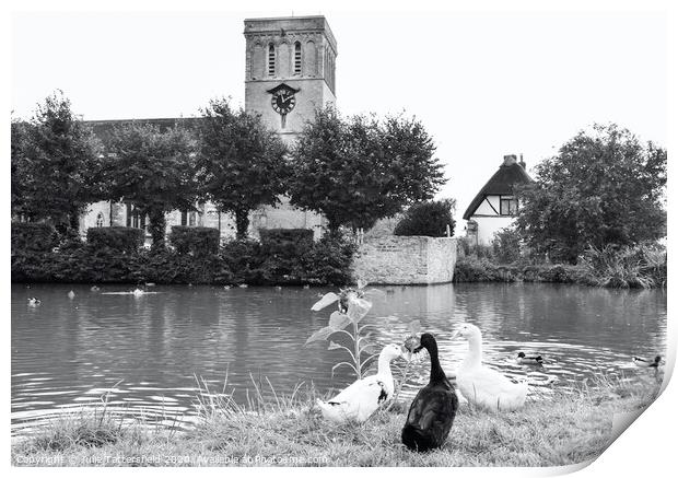 St. Marys church Haddenham duck pond Print by Julie Tattersfield