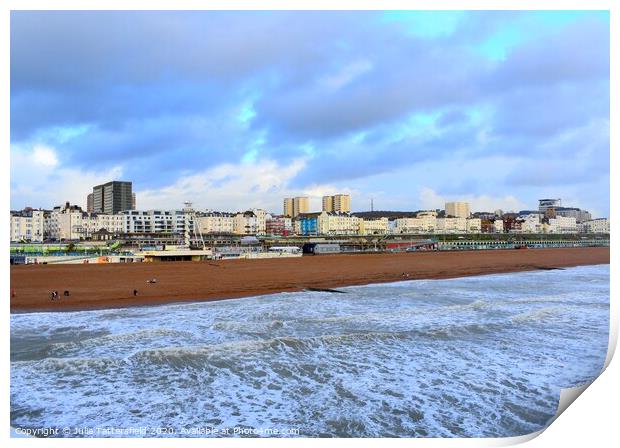 Brighton beach from the pier Print by Julie Tattersfield