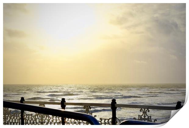 Brighton pier sun in Autumn Print by Julie Tattersfield