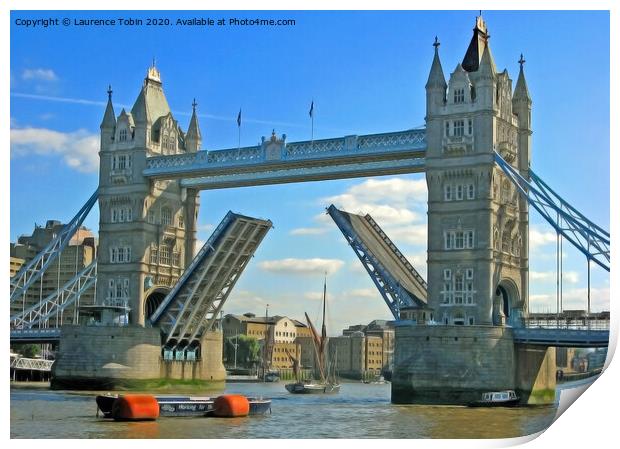 Tower Bridge with Raised Bascules Print by Laurence Tobin
