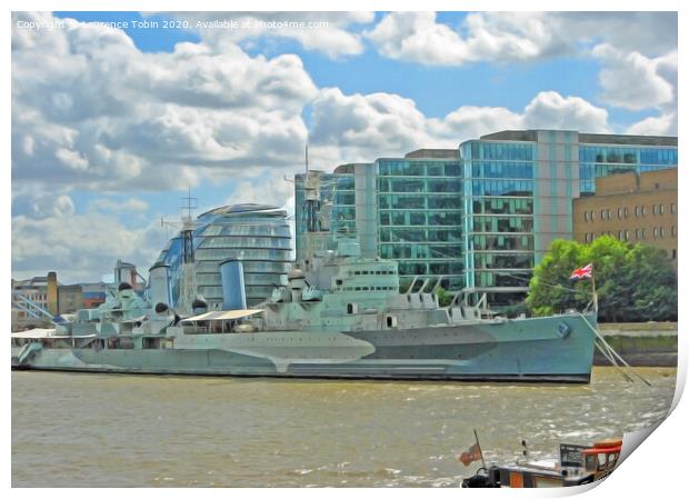 HMS Belfast and City Hall, London Print by Laurence Tobin