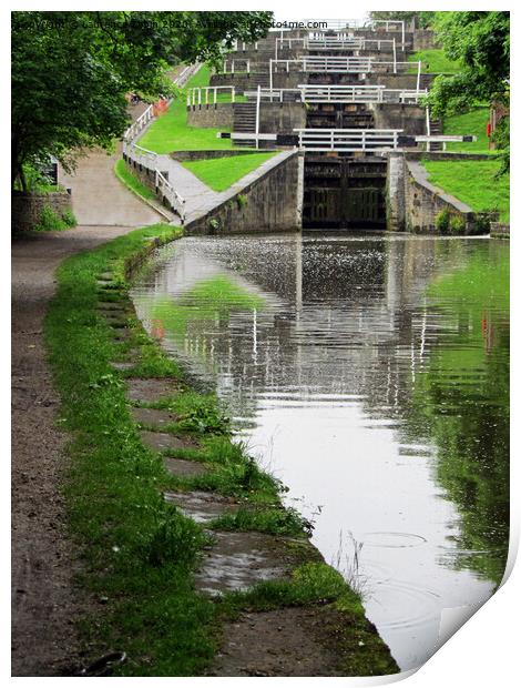 Bingley Five-Rise staircase locks, West Yorkshire Print by Laurence Tobin