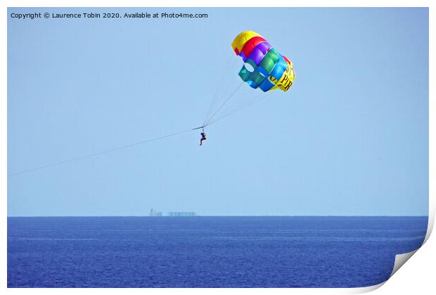 Parasailing above the sea at Biarritz, France Print by Laurence Tobin