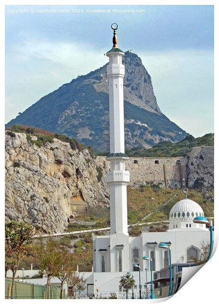 Gibraltar Mosque and mountain Print by Laurence Tobin
