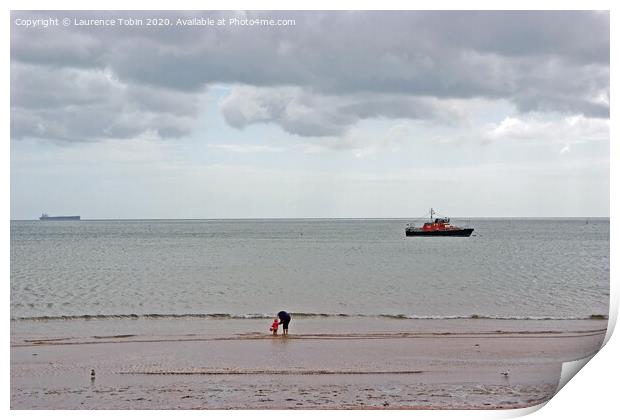 Paddling at low tide near Clacton, Essex Print by Laurence Tobin
