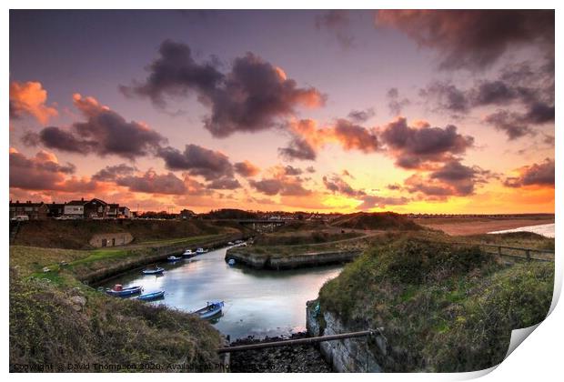 Sunset at Seaton Sluice Northumberland Print by David Thompson