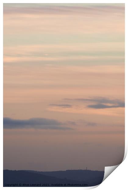 Vertical hazy sunset. Horizon under warm and faded pastel colours. Print by Rhys Leonard