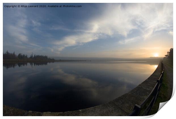 Super wide angle sunset at redmires reservoirs, fish eye perspective Print by Rhys Leonard