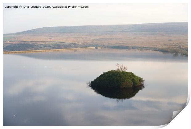 Redmires reservoir island of plants Print by Rhys Leonard