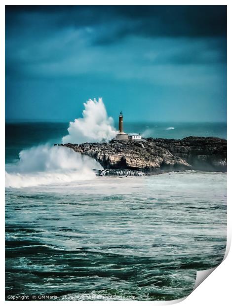 Big wave strikes Faro De La Isla De Mouro Print by Maria Galushkina