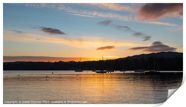 Sunset on Lake Windermere Print by David Thomas