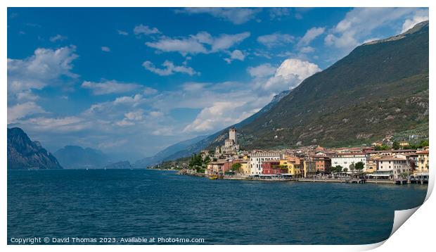 Malcesine viewed over Lake Garda Print by David Thomas