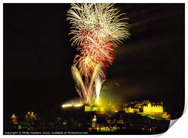Edinburgh Castle fireworks Print by Philip Hawkins