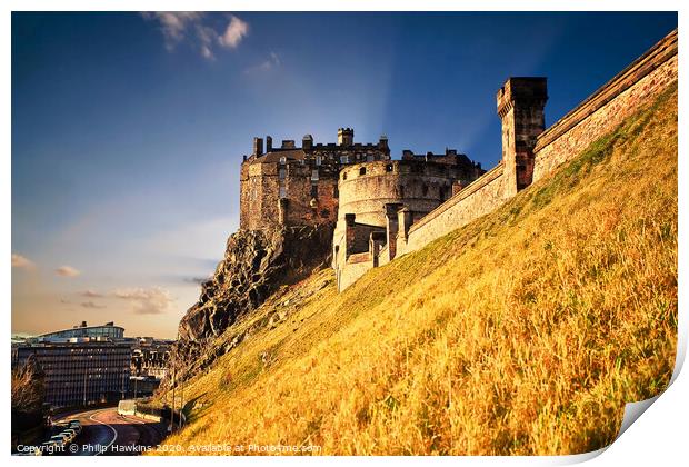 Edinburgh Castle and King's Stables Road Print by Philip Hawkins