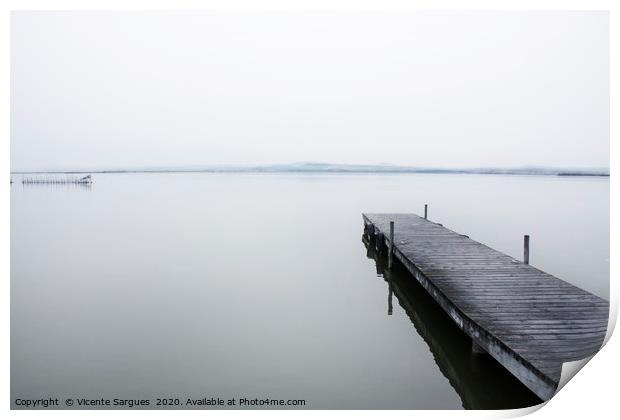 Quiet jetty in the fog Print by Vicente Sargues