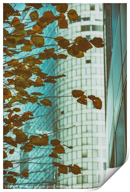 Yellow leaves and modern building Print by Vicente Sargues